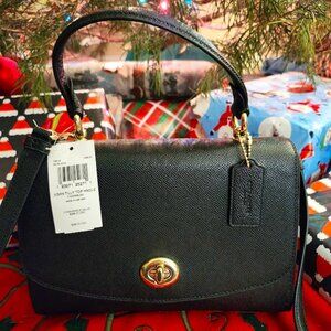 $398 Coach 76618 Tilly Top Handle Black Leather Gold Crossbody Satchel Bag NWT